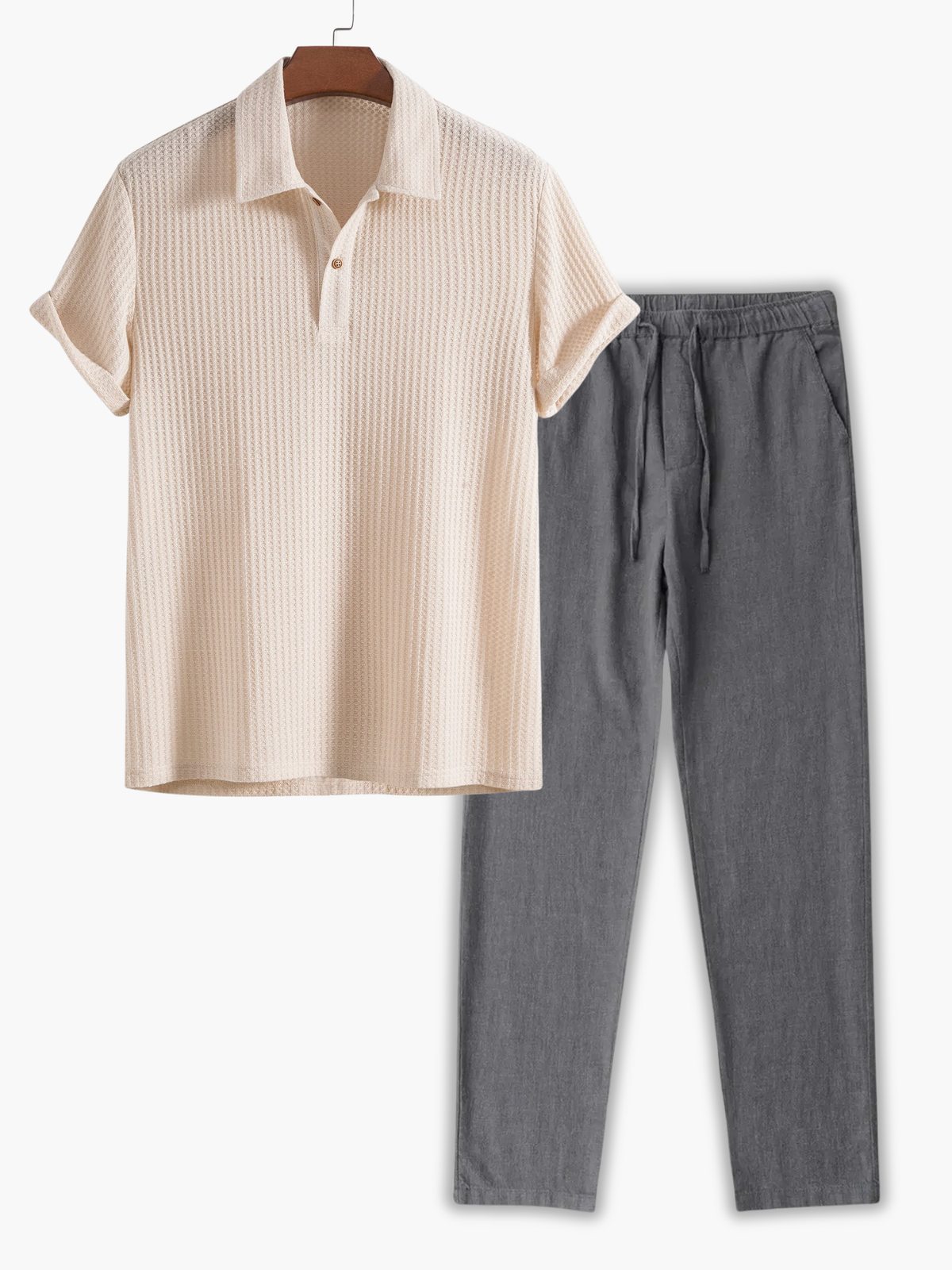 Ensemble homme polo maille gaufrée - Beige