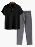 Ensemble homme polo maille gaufrée - Noir