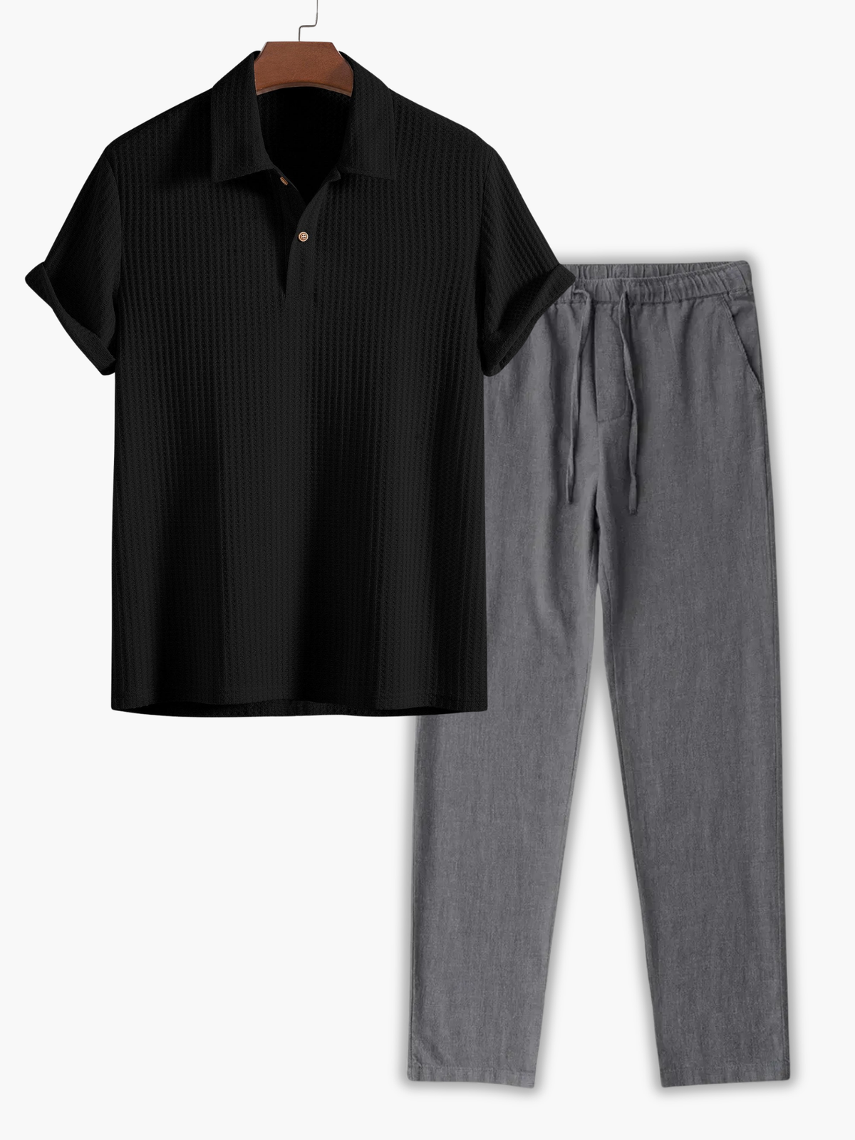 Ensemble homme polo maille gaufrée - Noir