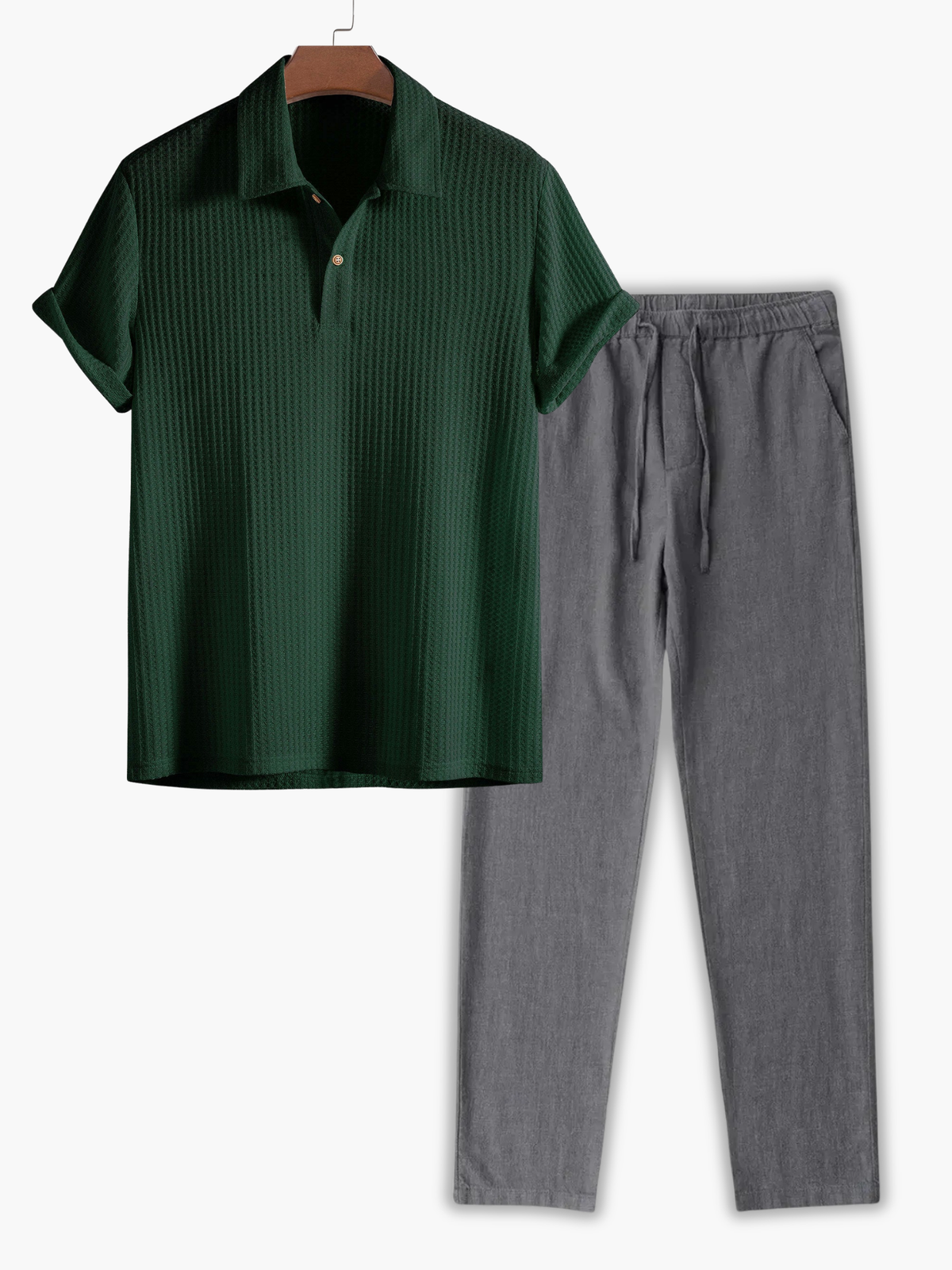 Ensemble homme polo maille gaufrée - Vert