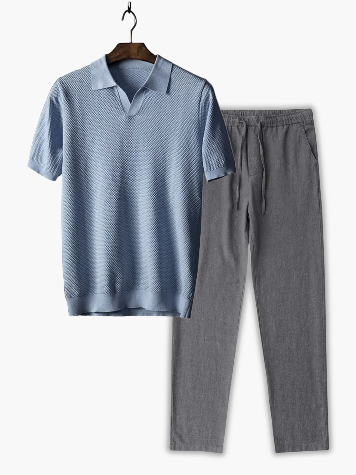 Ensemble homme polo maille texturée - Bleu clair