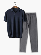 Ensemble homme polo maille texturée - Bleu marine