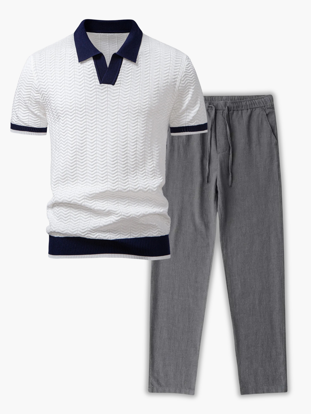 Ensemble homme polo texturé contrasté - Blanc