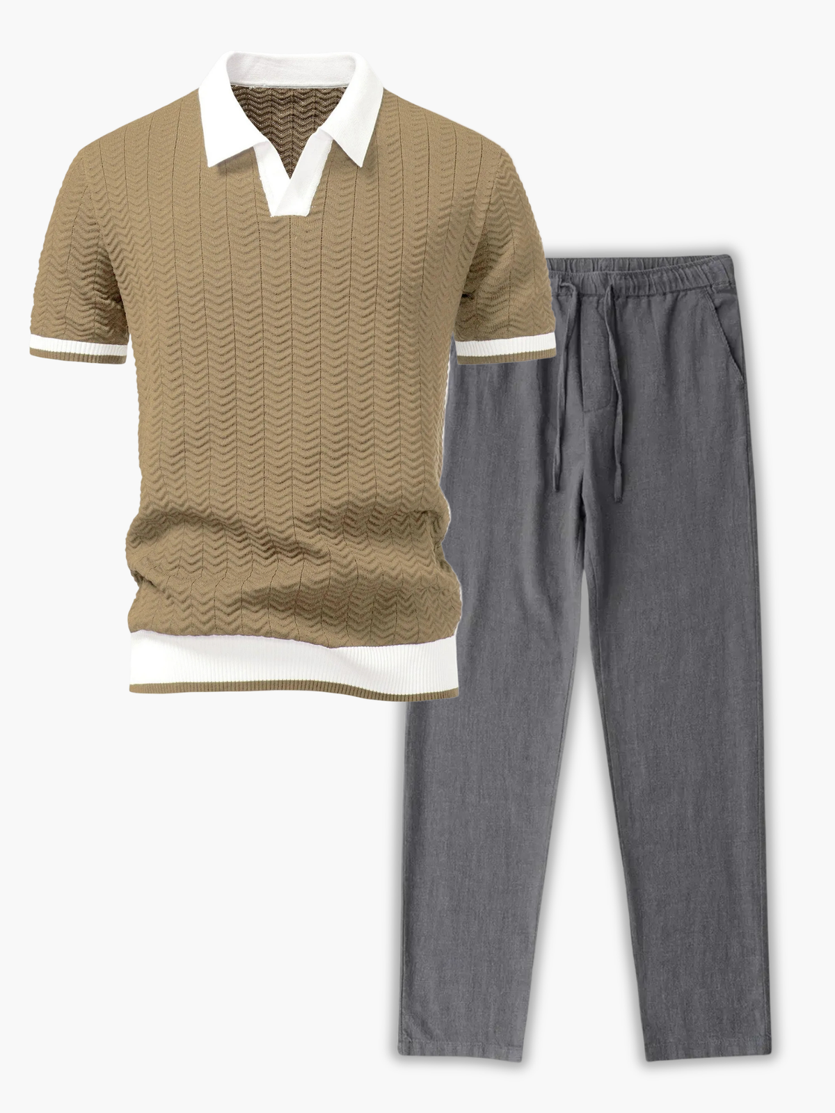 Ensemble homme polo texturé contrasté - Bronze