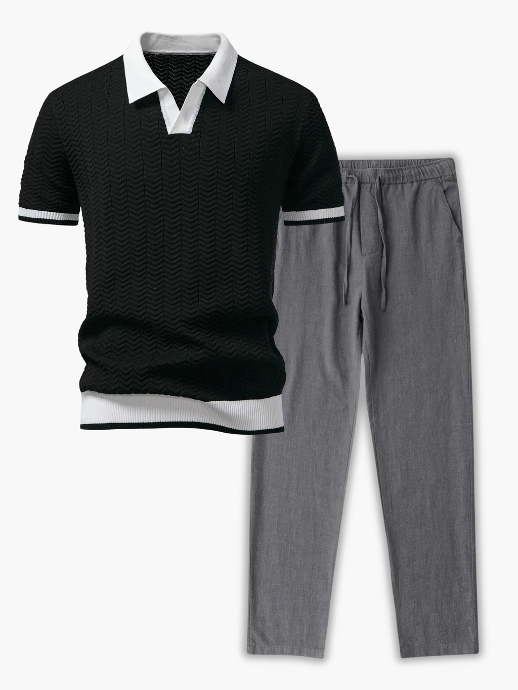 Ensemble homme polo texturé contrasté - Noir