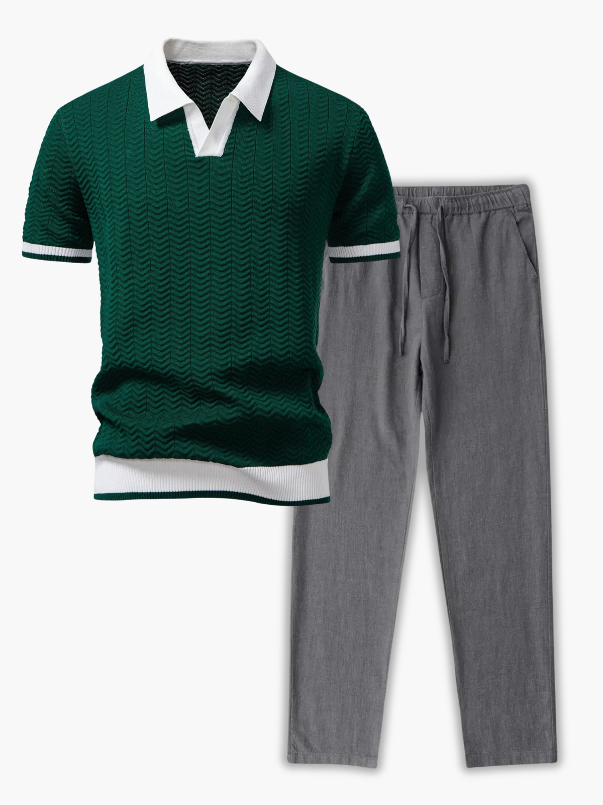 Ensemble homme polo texturé contrasté - Vert fonce