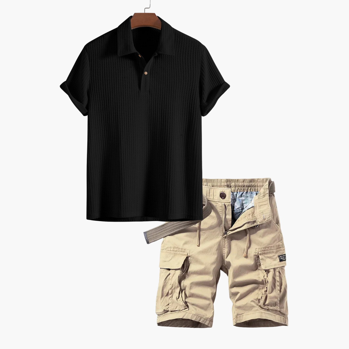 Ensemble homme polo texturé et cargo - Noir