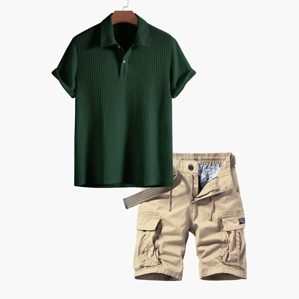 Ensemble homme polo texturé et cargo - Vert fonce