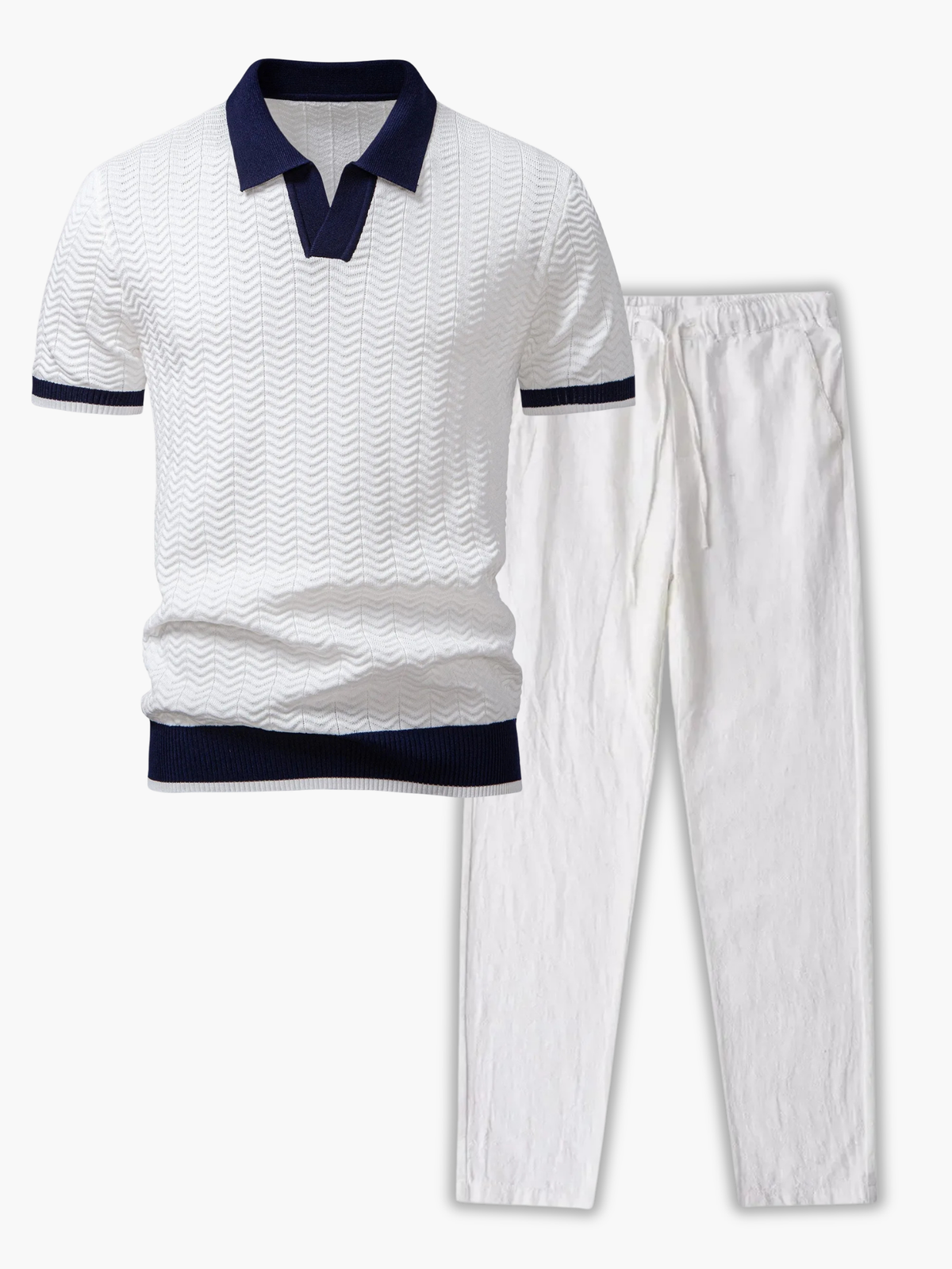Ensemble homme polo texturé et pantalon - Blanc