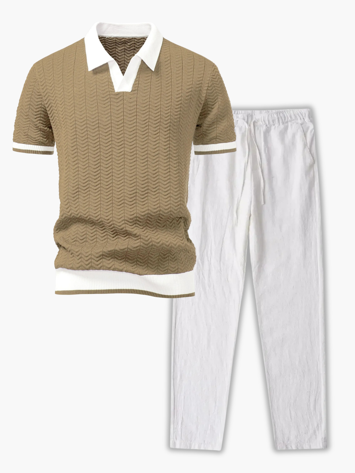 Ensemble homme polo texturé et pantalon - Kaki