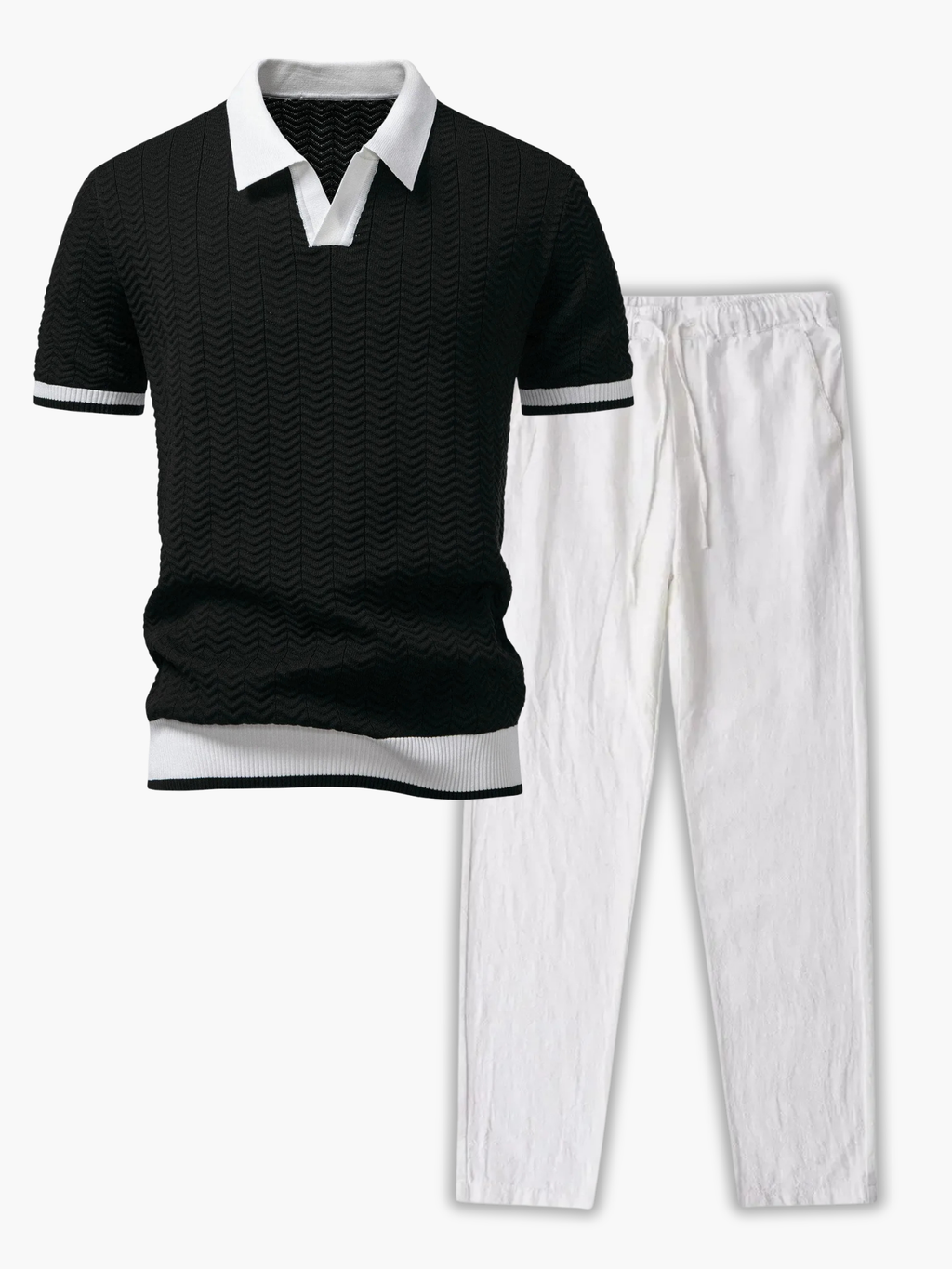 Ensemble homme polo texturé et pantalon - Noir