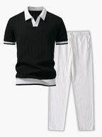 Ensemble homme polo texturé et pantalon - Noir