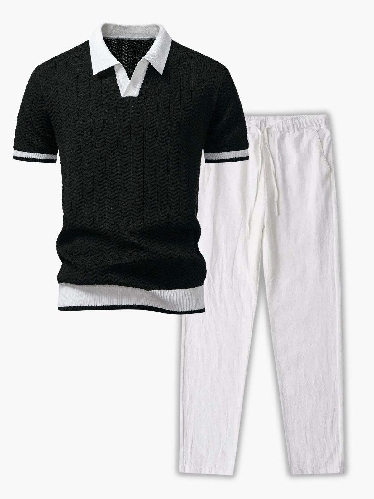 Ensemble homme polo texturé et pantalon - Noir