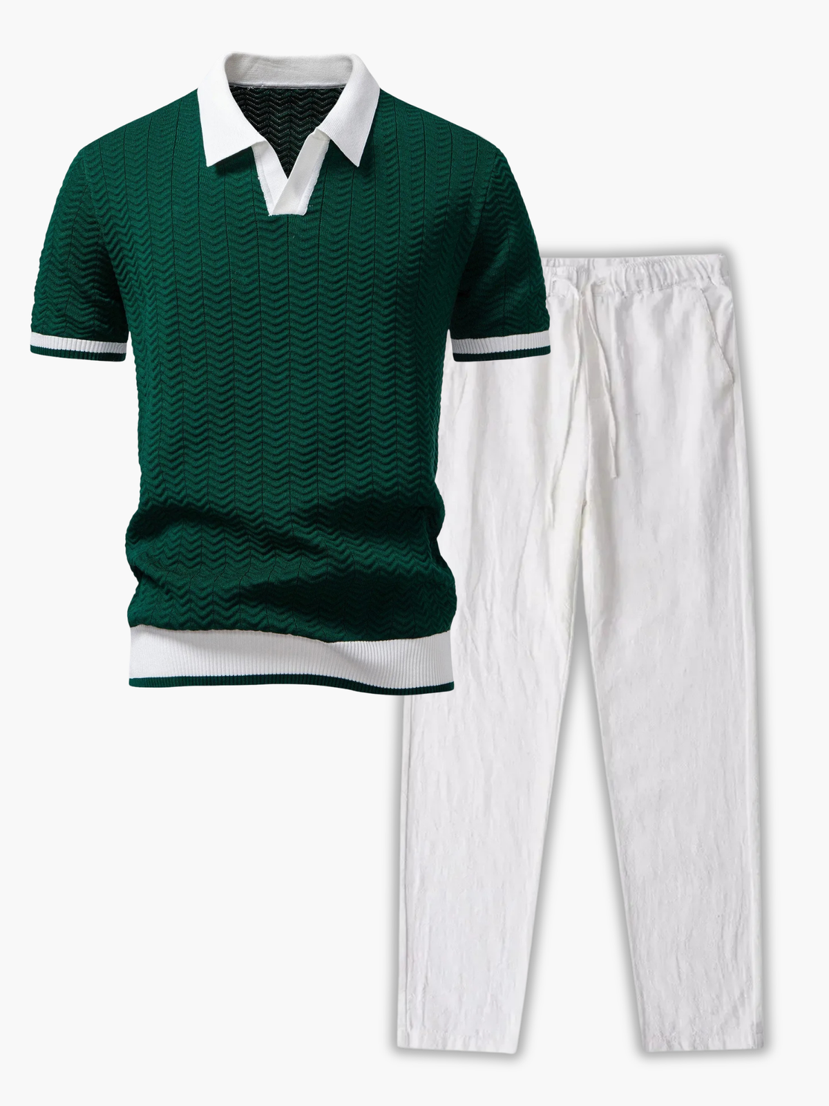 Ensemble homme polo texturé et pantalon - Vert