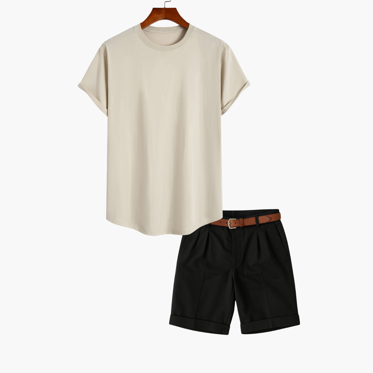 Ensemble homme t-shirt col rond et short - Beige