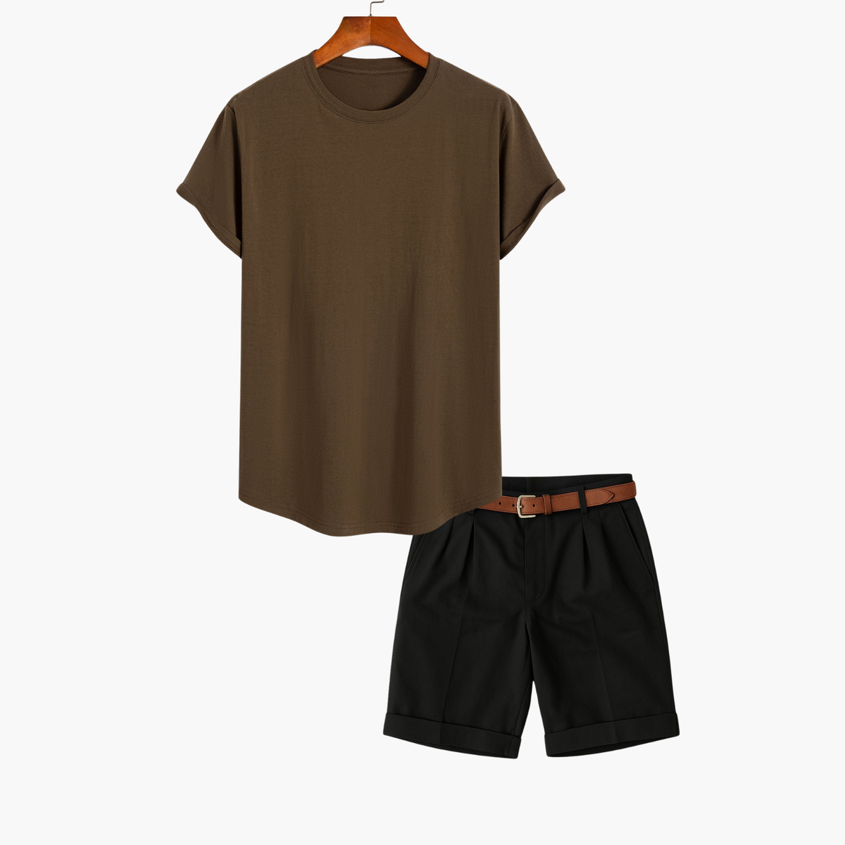 Ensemble homme t-shirt col rond et short - Marron