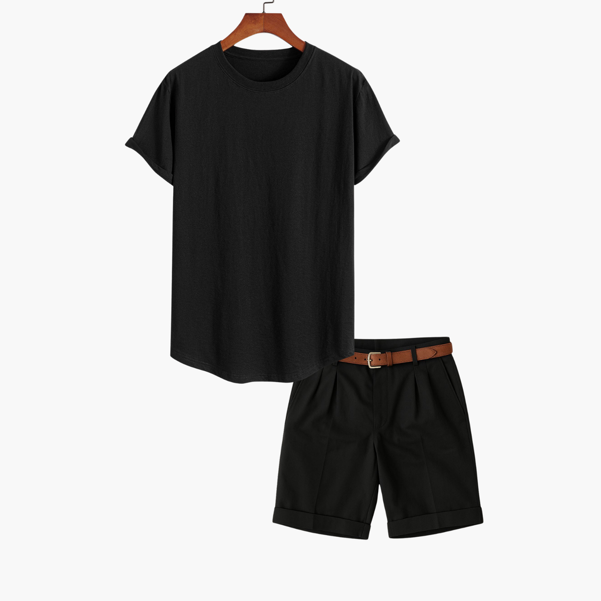 Ensemble homme t-shirt col rond et short - Noir