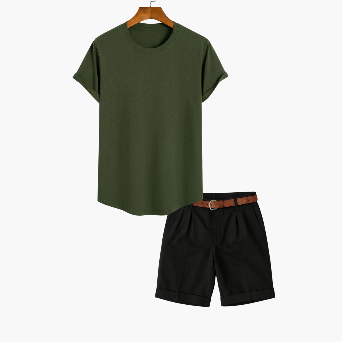 Ensemble homme t-shirt col rond et short - Vert
