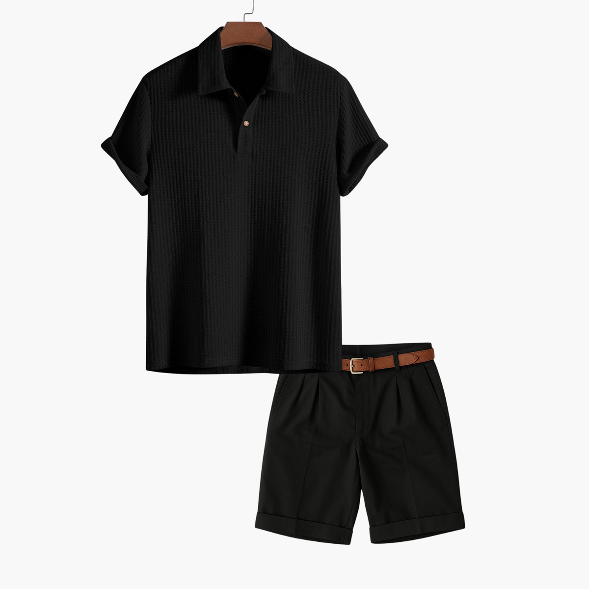 Ensemble homme texturé polo et short - Noir