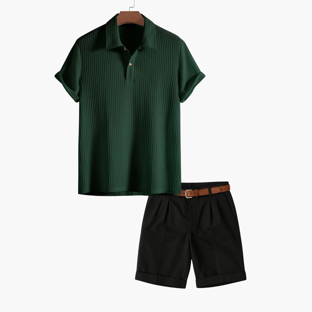 Ensemble homme texturé polo et short - Vert