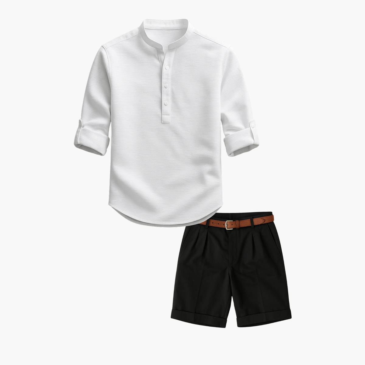 Ensemble homme tunique col mao et short - Blanc