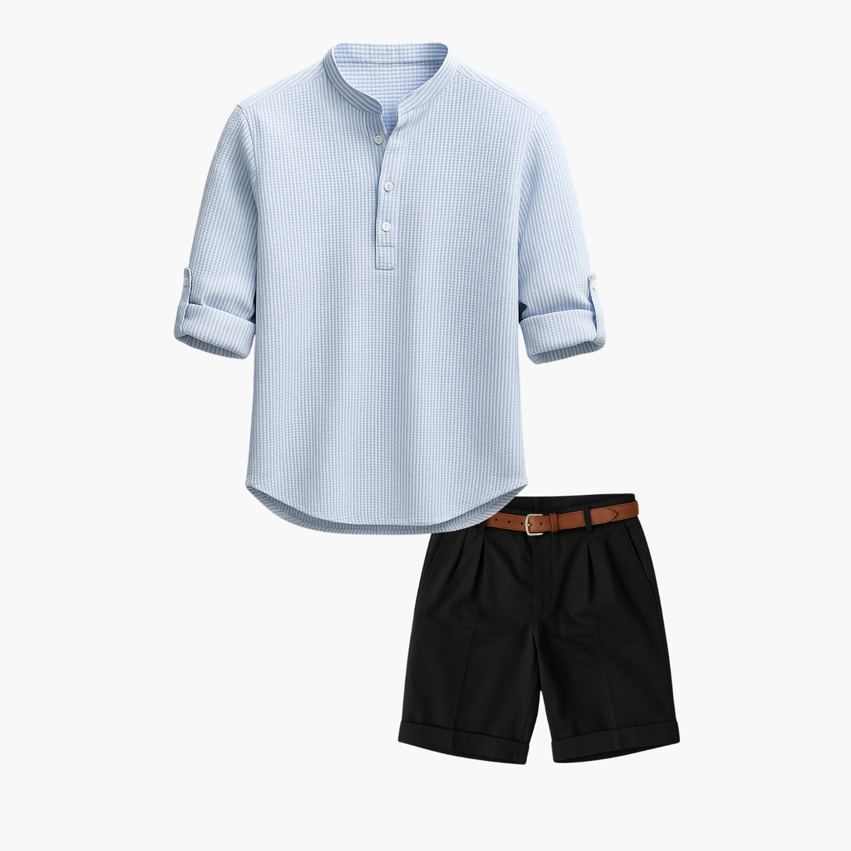 Ensemble homme tunique col mao et short - Bleu clair