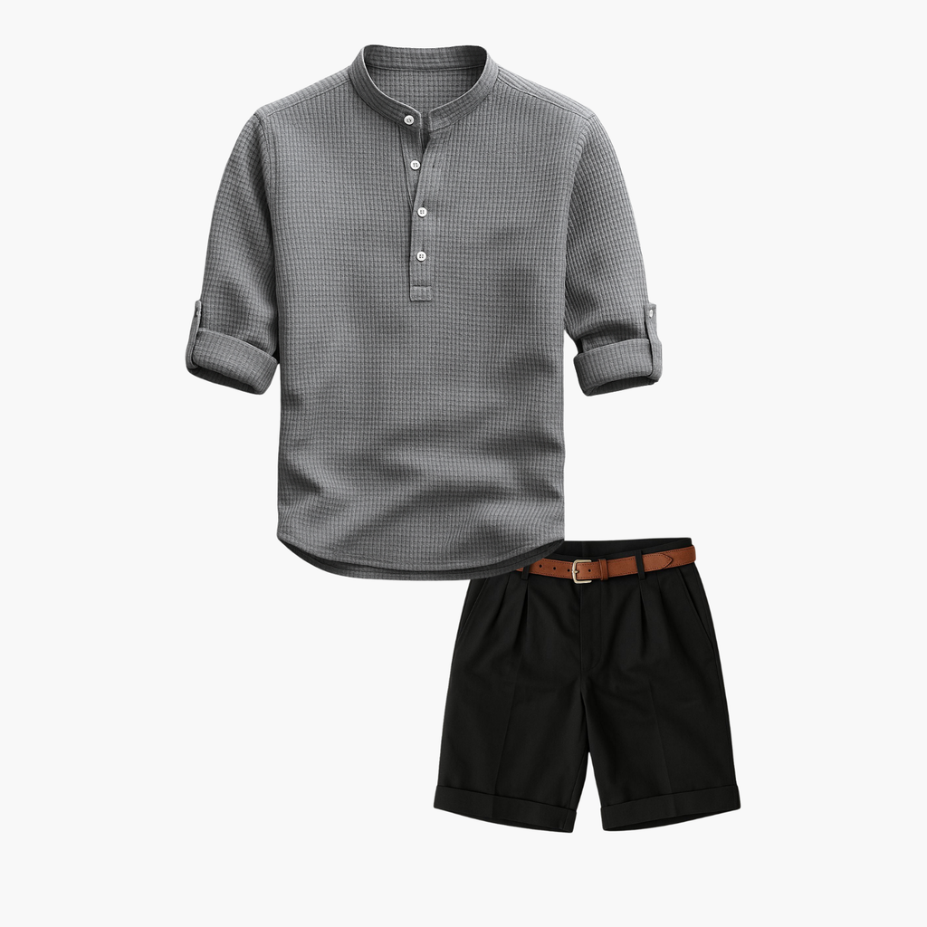 Ensemble homme tunique col mao et short - Gris