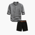 Ensemble homme tunique col mao et short - Gris