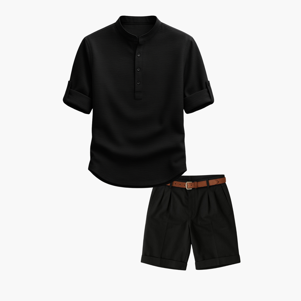 Ensemble homme tunique col mao et short - Noir