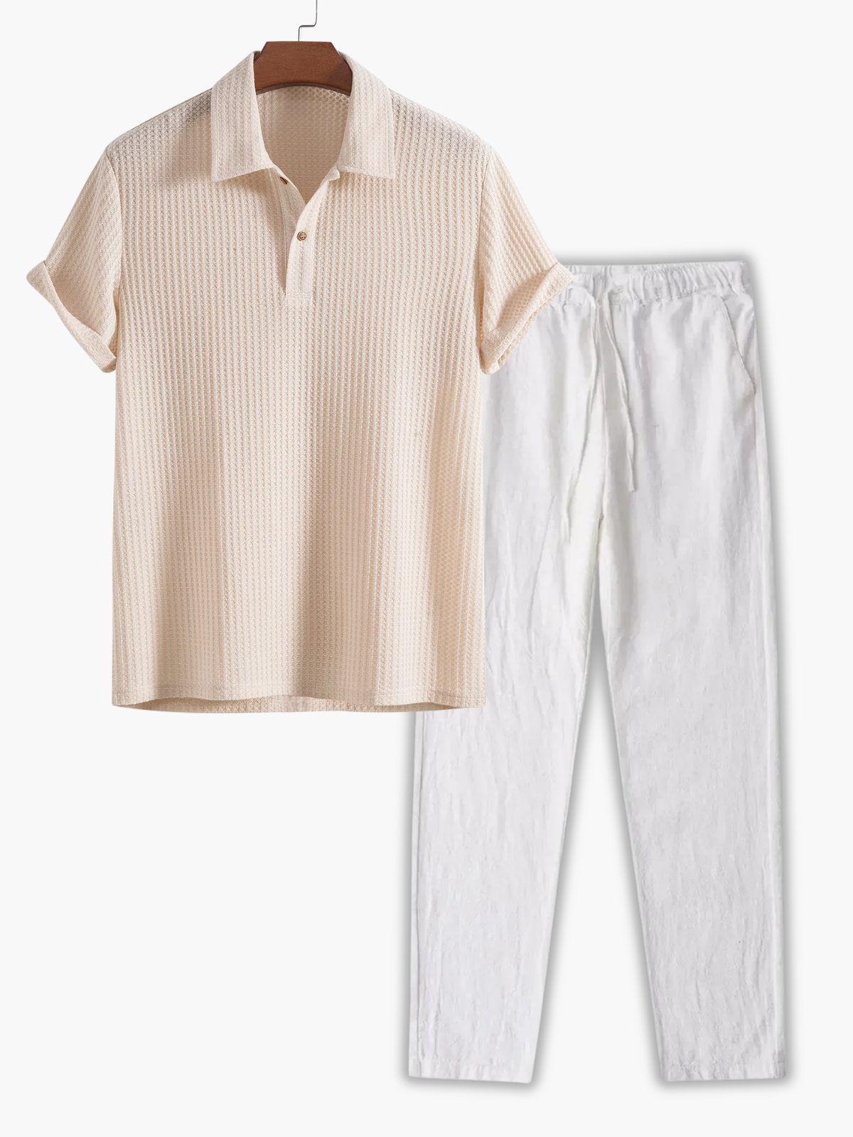 Ensemble polo à boutons et pantalon - Beige