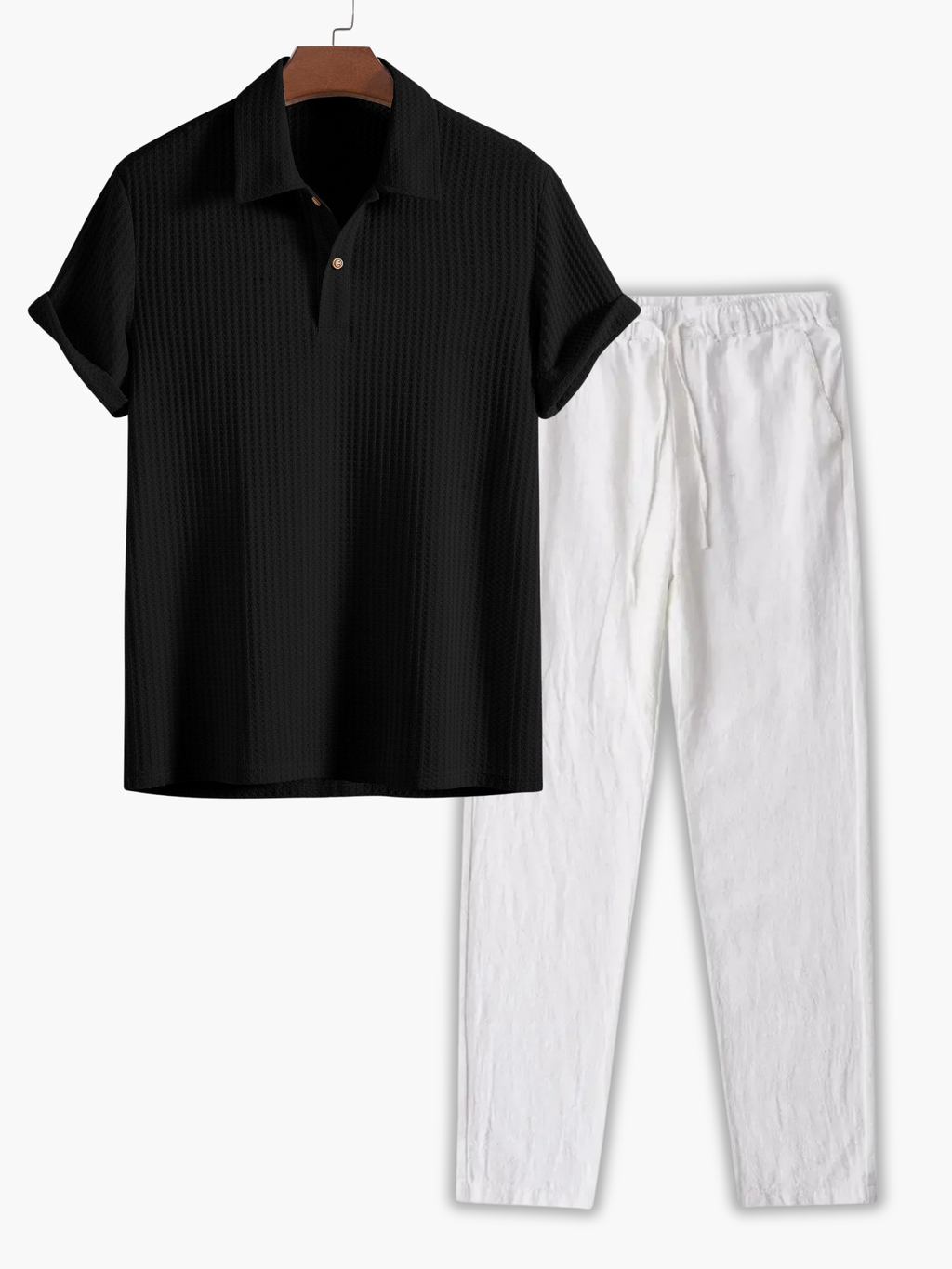 Ensemble polo à boutons et pantalon - Noir