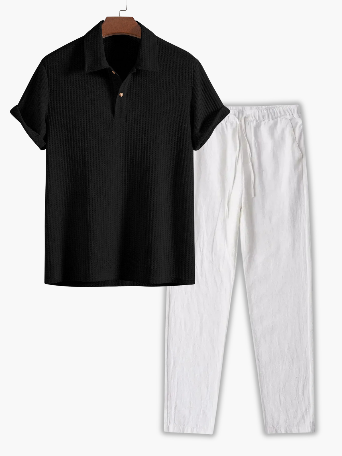 Ensemble polo à boutons et pantalon - Noir