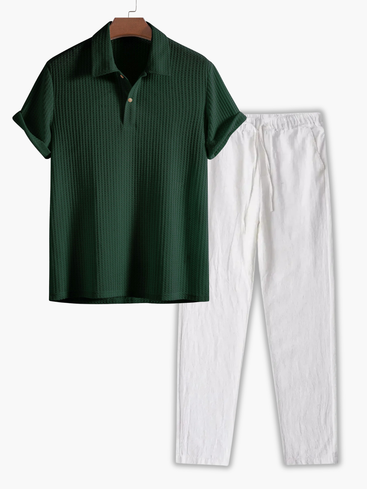 Ensemble polo à boutons et pantalon - Vert fonce