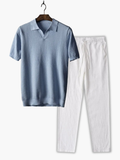 Ensemble Polo à Col Classique et Pantalon - Bleu clair