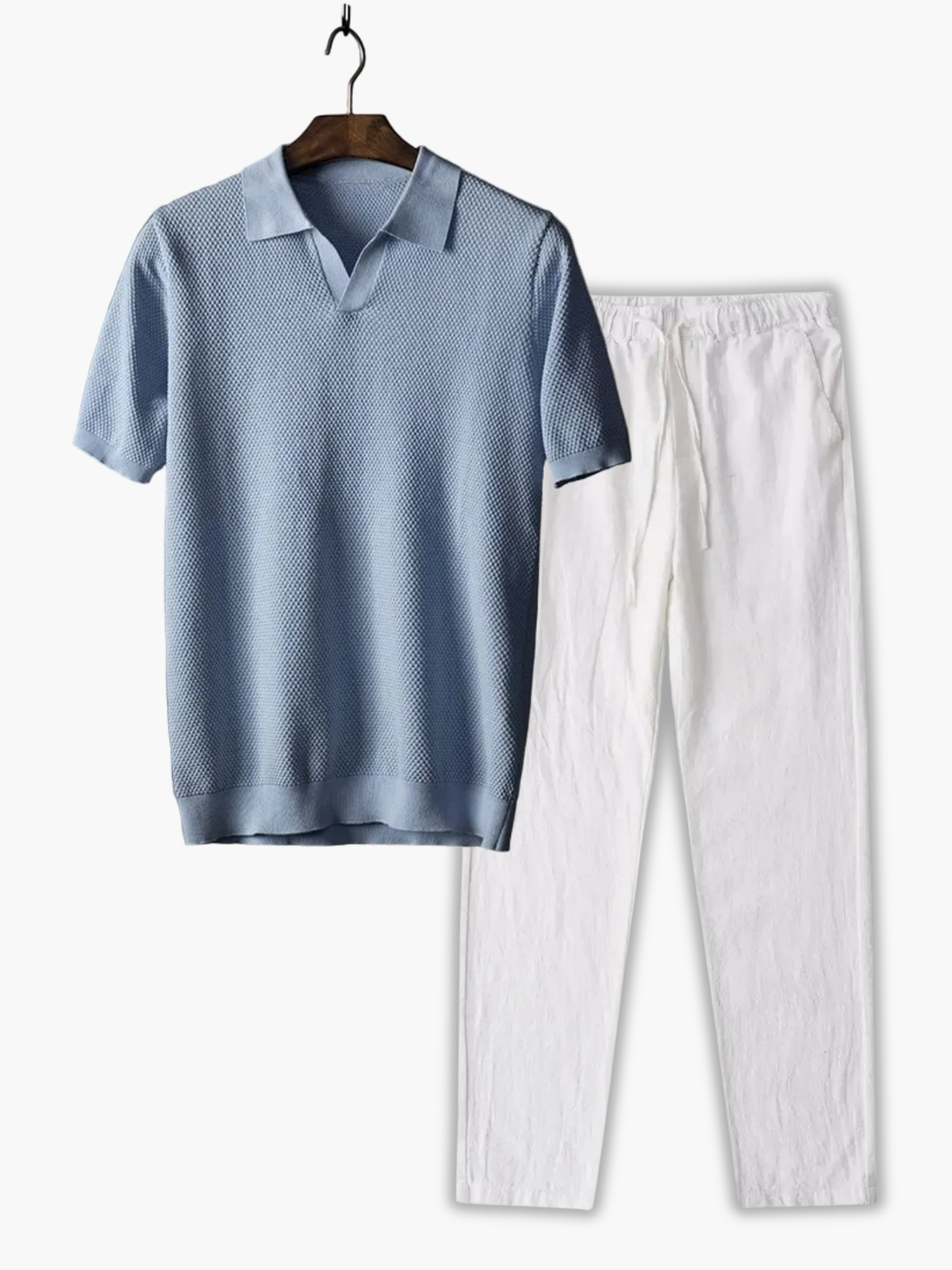 Ensemble Polo à Col Classique et Pantalon - Bleu clair