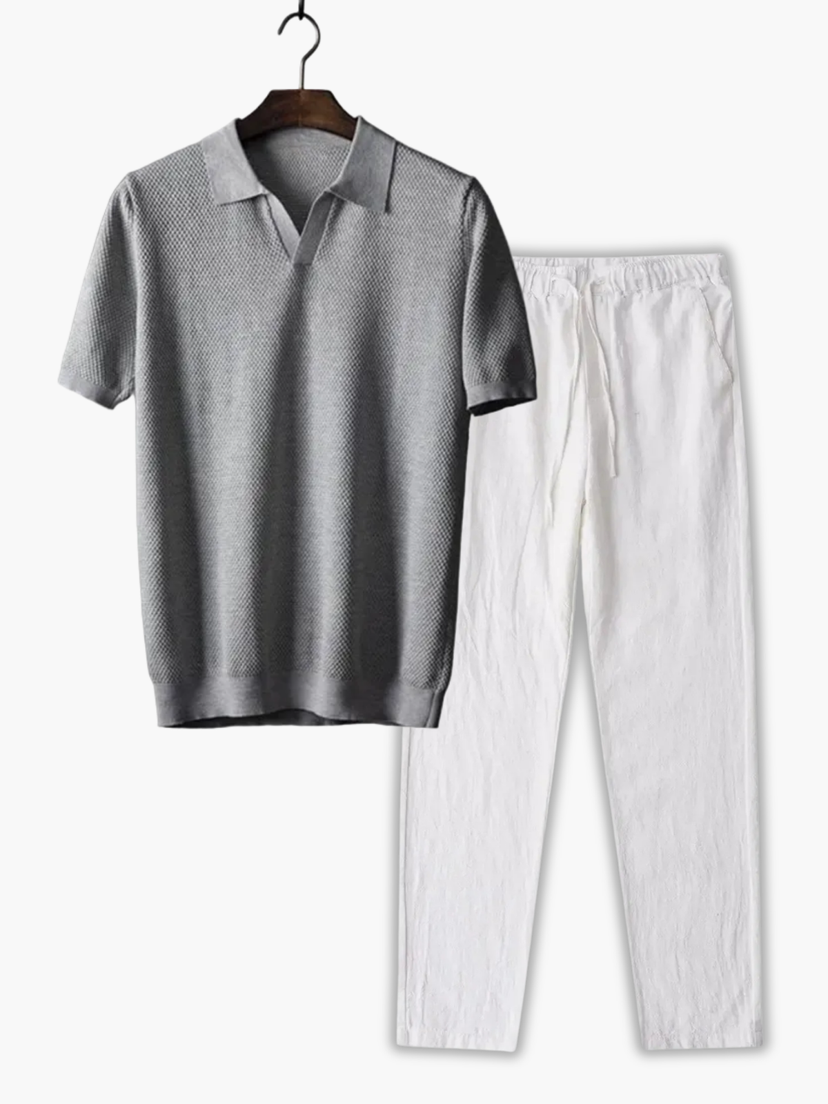 Ensemble Polo à Col Classique et Pantalon - Gris
