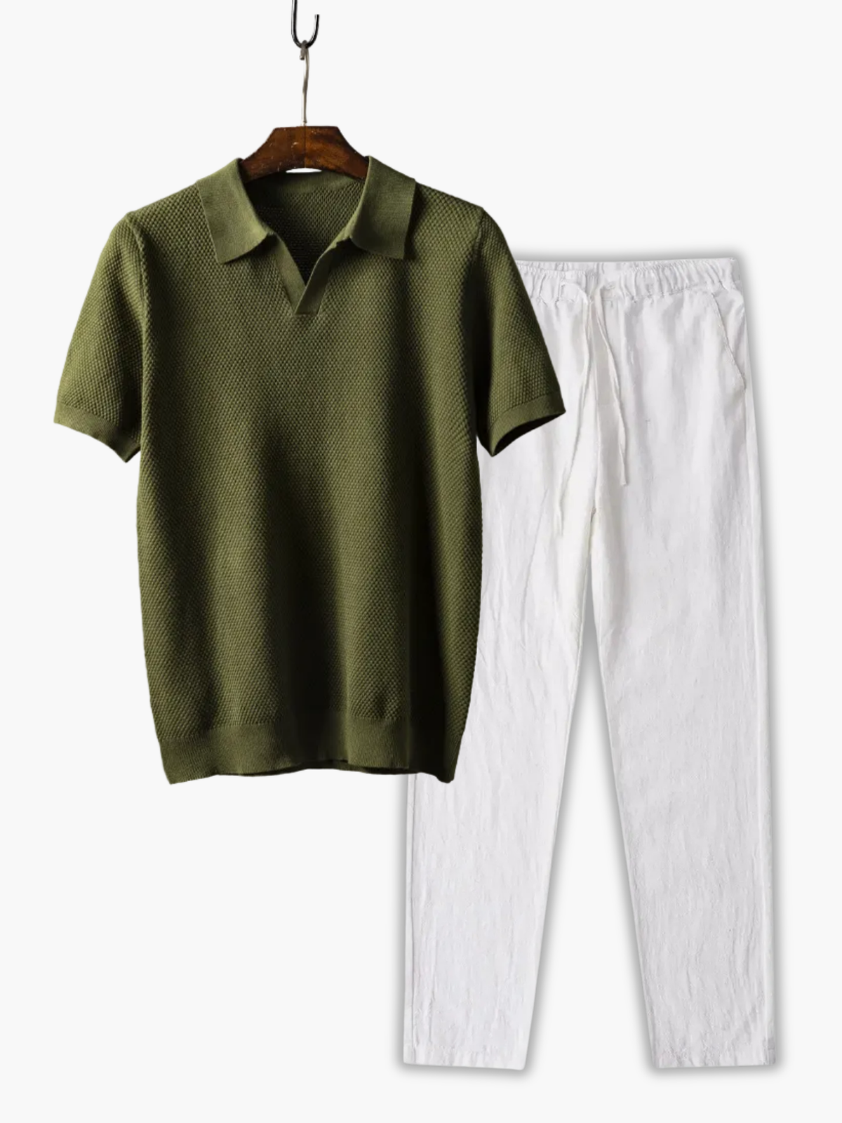 Ensemble Polo à Col Classique et Pantalon - Vert armée