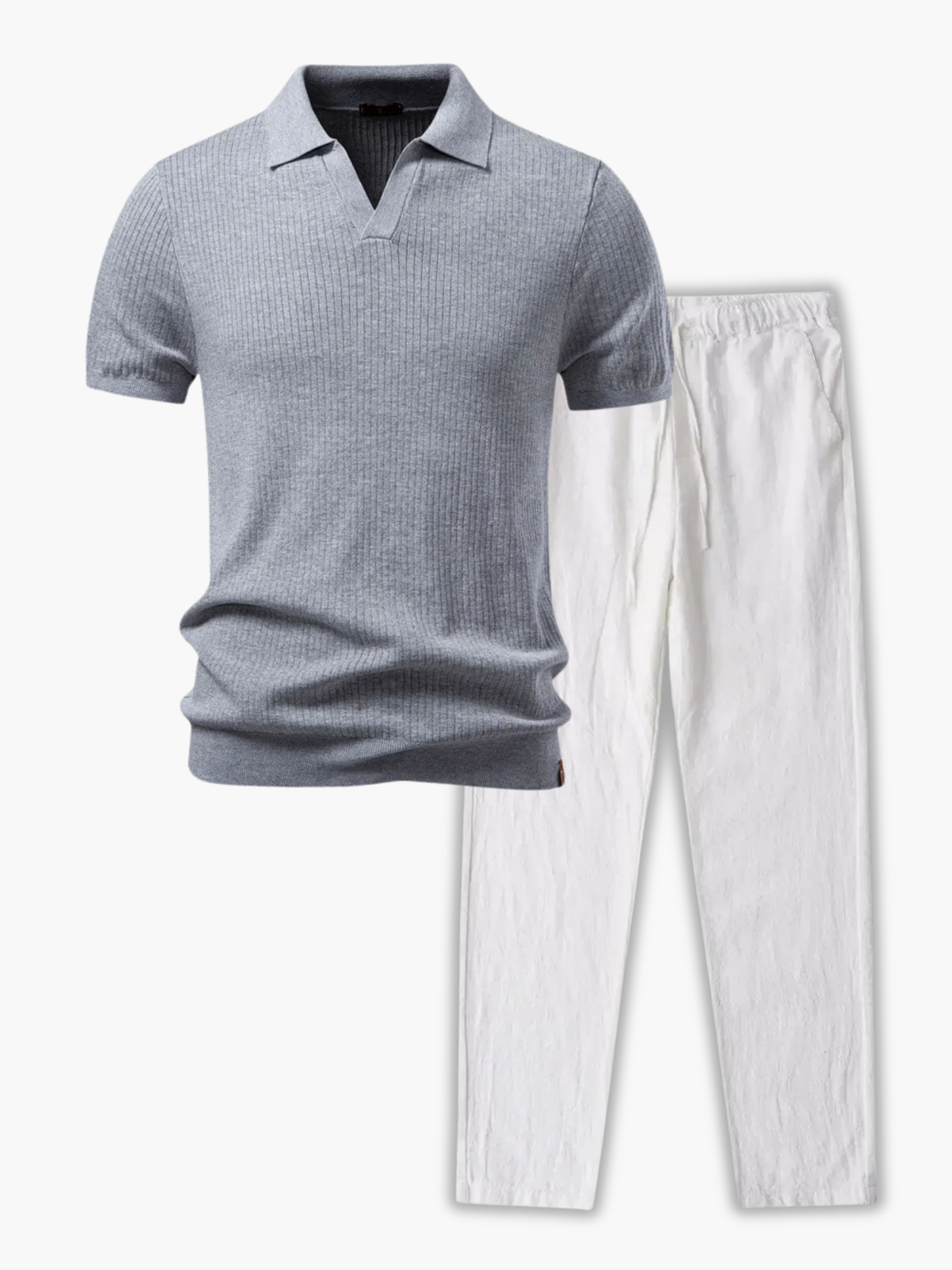 Ensemble Polo à Côtes et Pantalon à Cordon - Gris