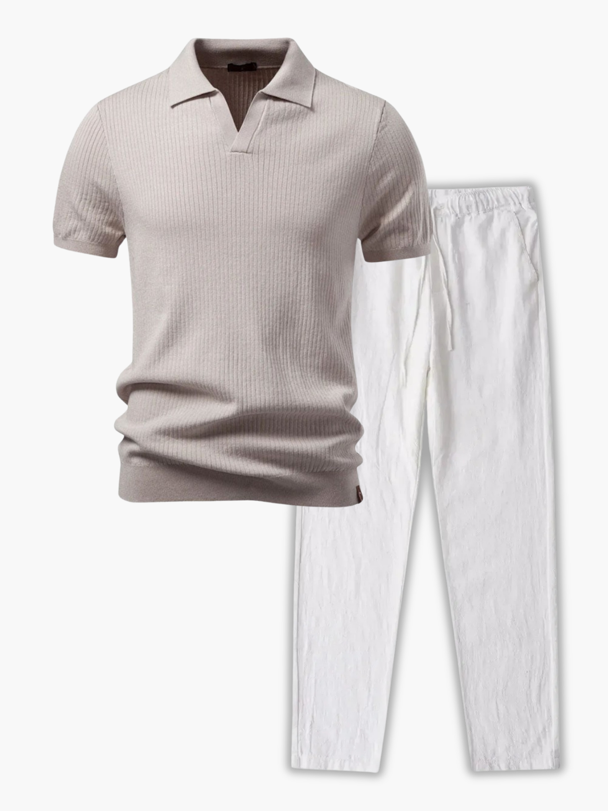 Ensemble Polo à Côtes et Pantalon à Cordon - Kaki