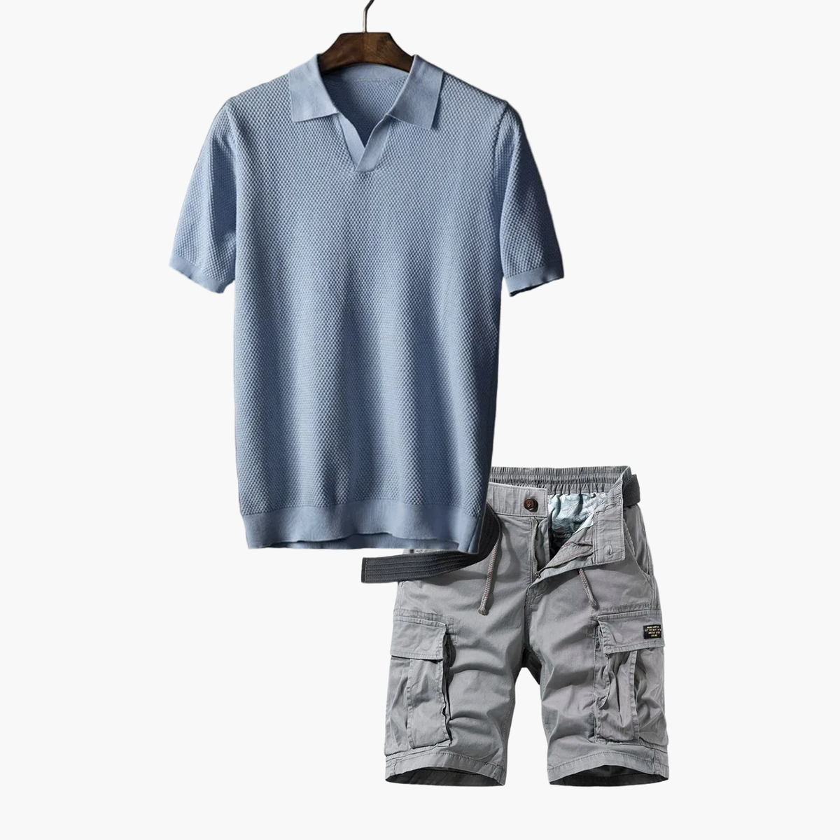 Ensemble Polo et Short Cargo Homme - Bleu clair