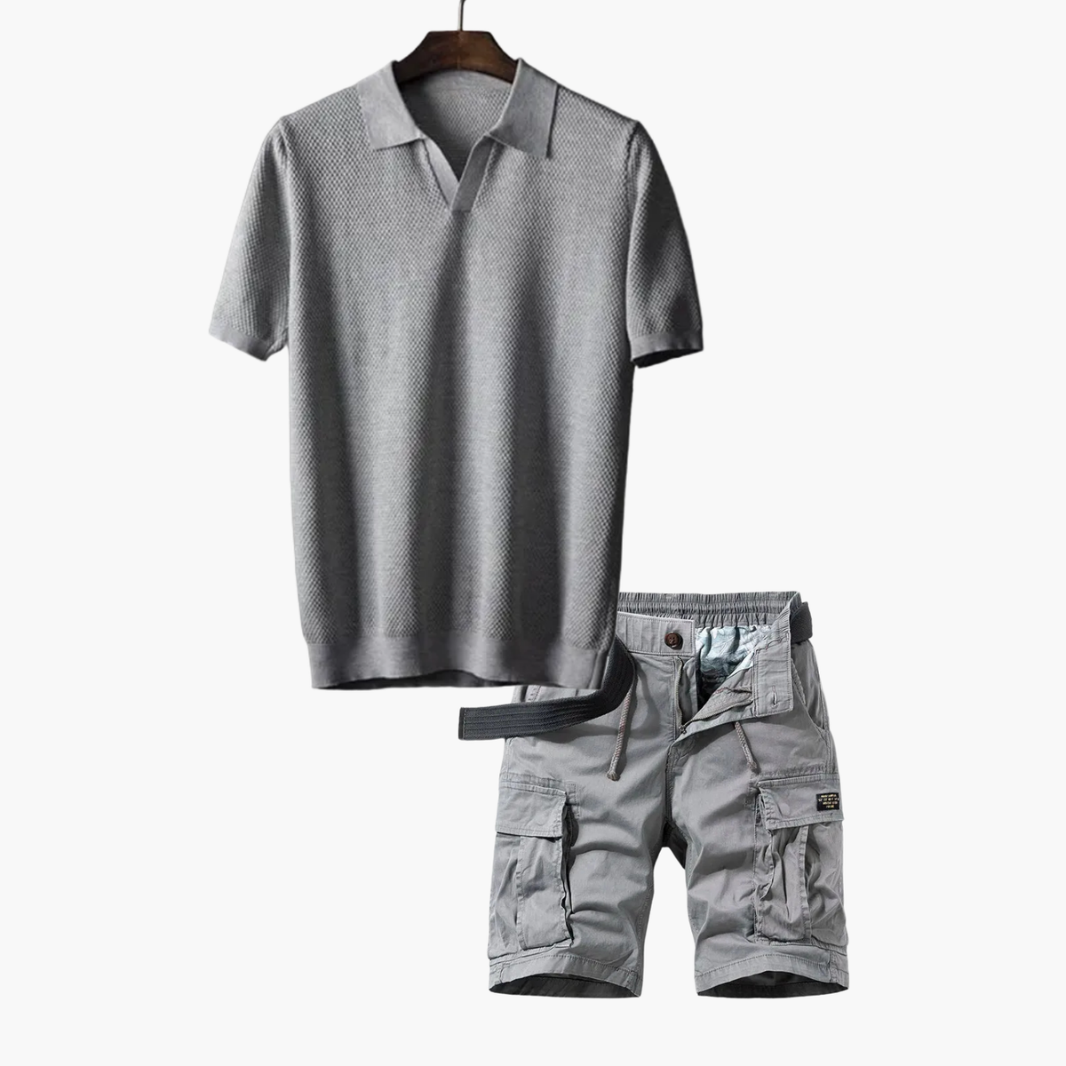Ensemble Polo et Short Cargo Homme - Gris