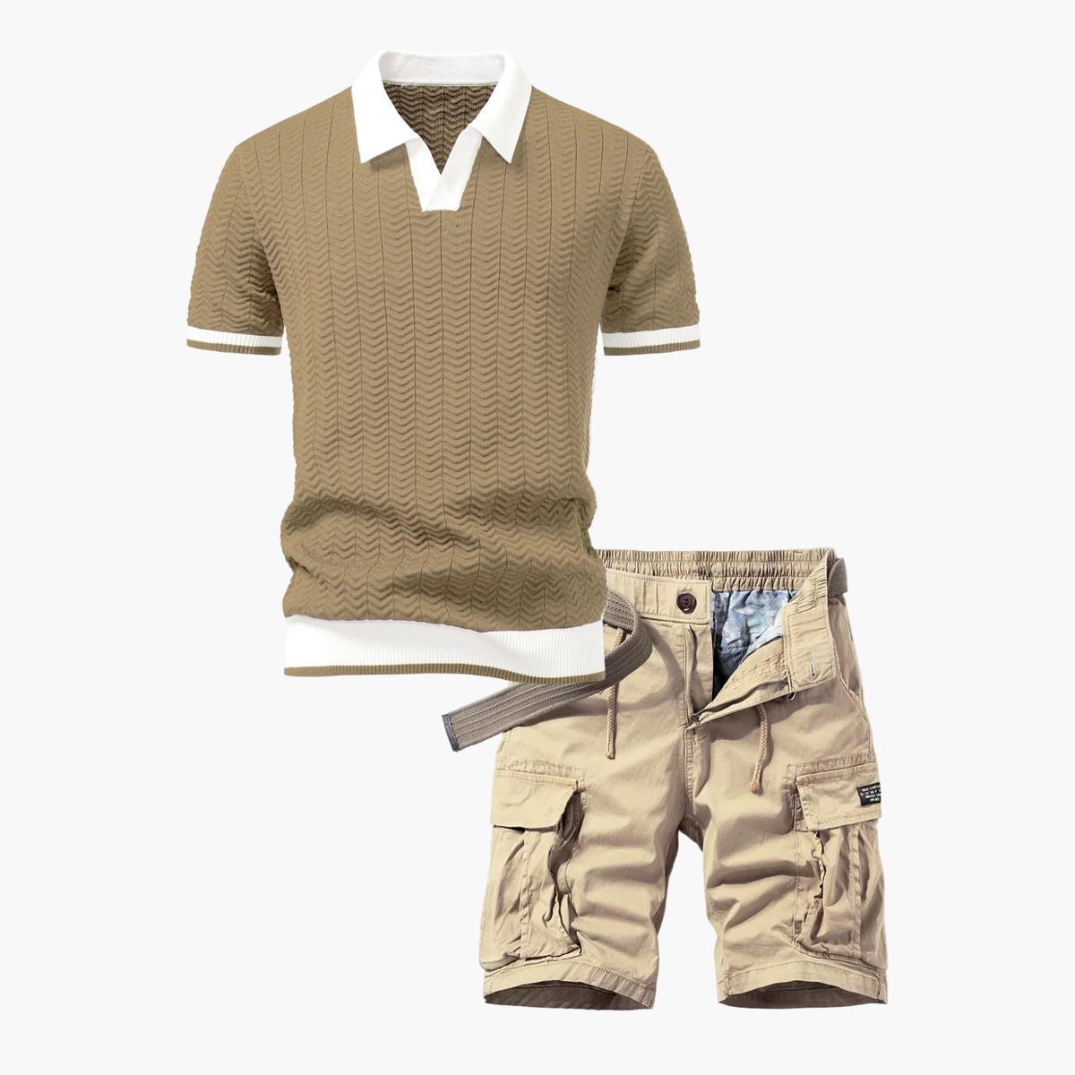 Ensemble Polo et Shorts Cargo pour Hommes - Beige