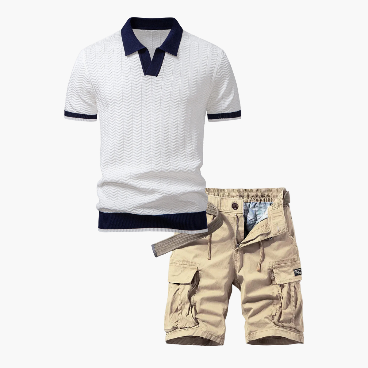 Ensemble Polo et Shorts Cargo pour Hommes - Blanc