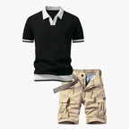 Ensemble Polo et Shorts Cargo pour Hommes - Noir