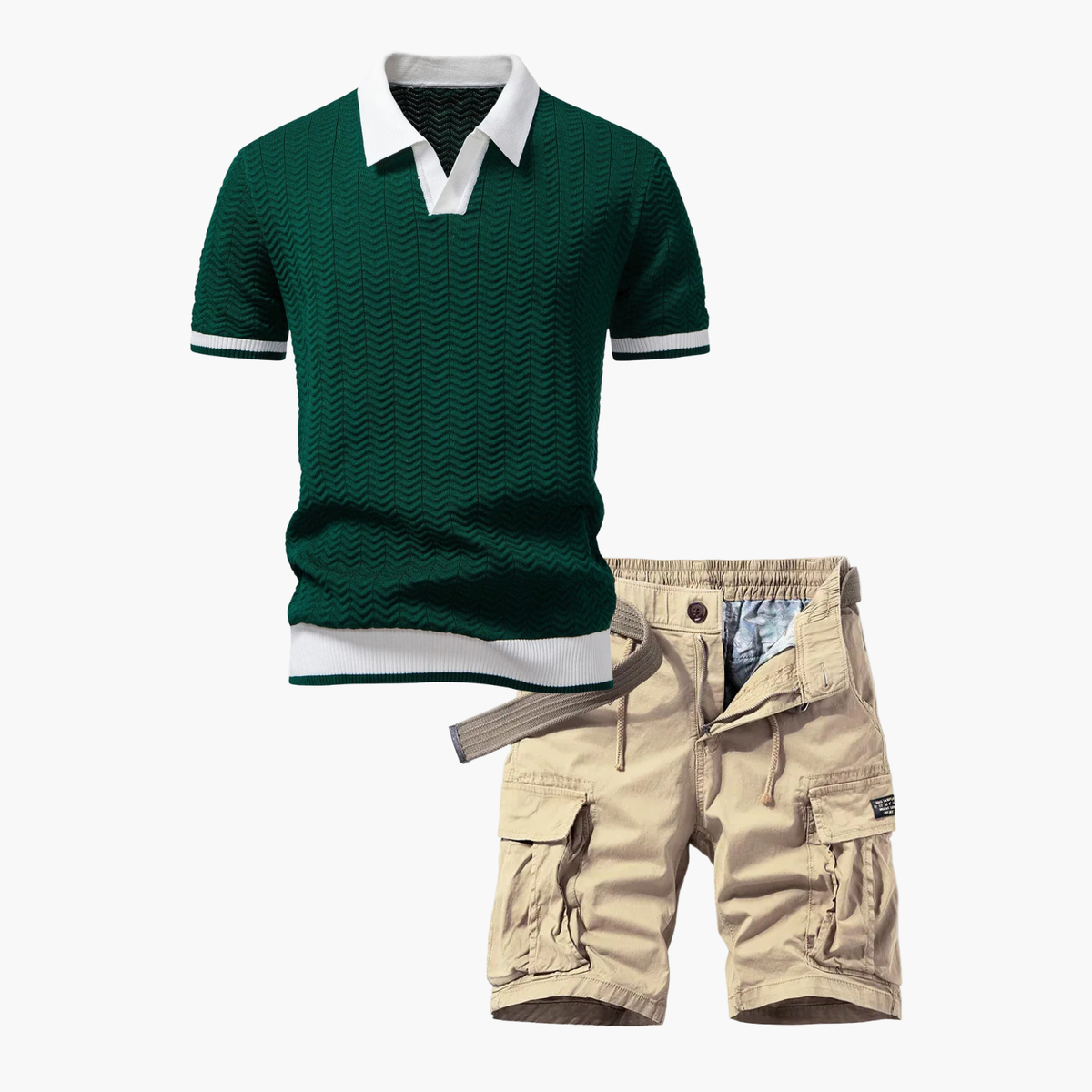Ensemble Polo et Shorts Cargo pour Hommes - Vert fonce