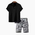 Ensemble polo nid d'abeille et shorts cargo hommes - Noir