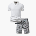 Ensemble Polo Ridé et Shorts Cargo pour Hommes - Blanc