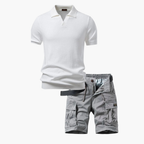 Ensemble Polo Ridé et Shorts Cargo pour Hommes - Blanc