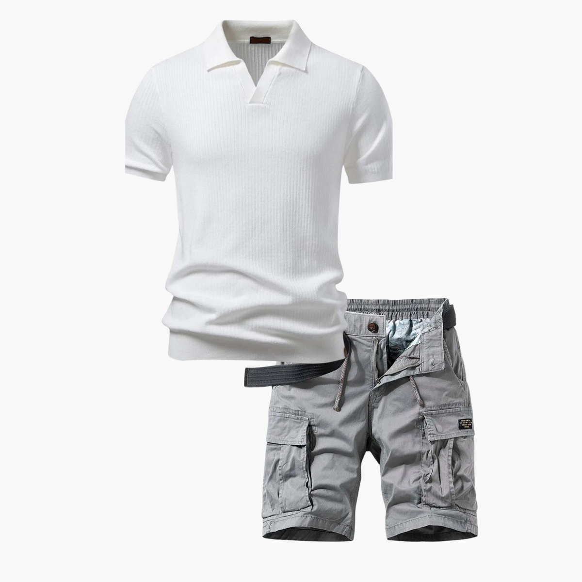 Ensemble Polo Ridé et Shorts Cargo pour Hommes - Blanc