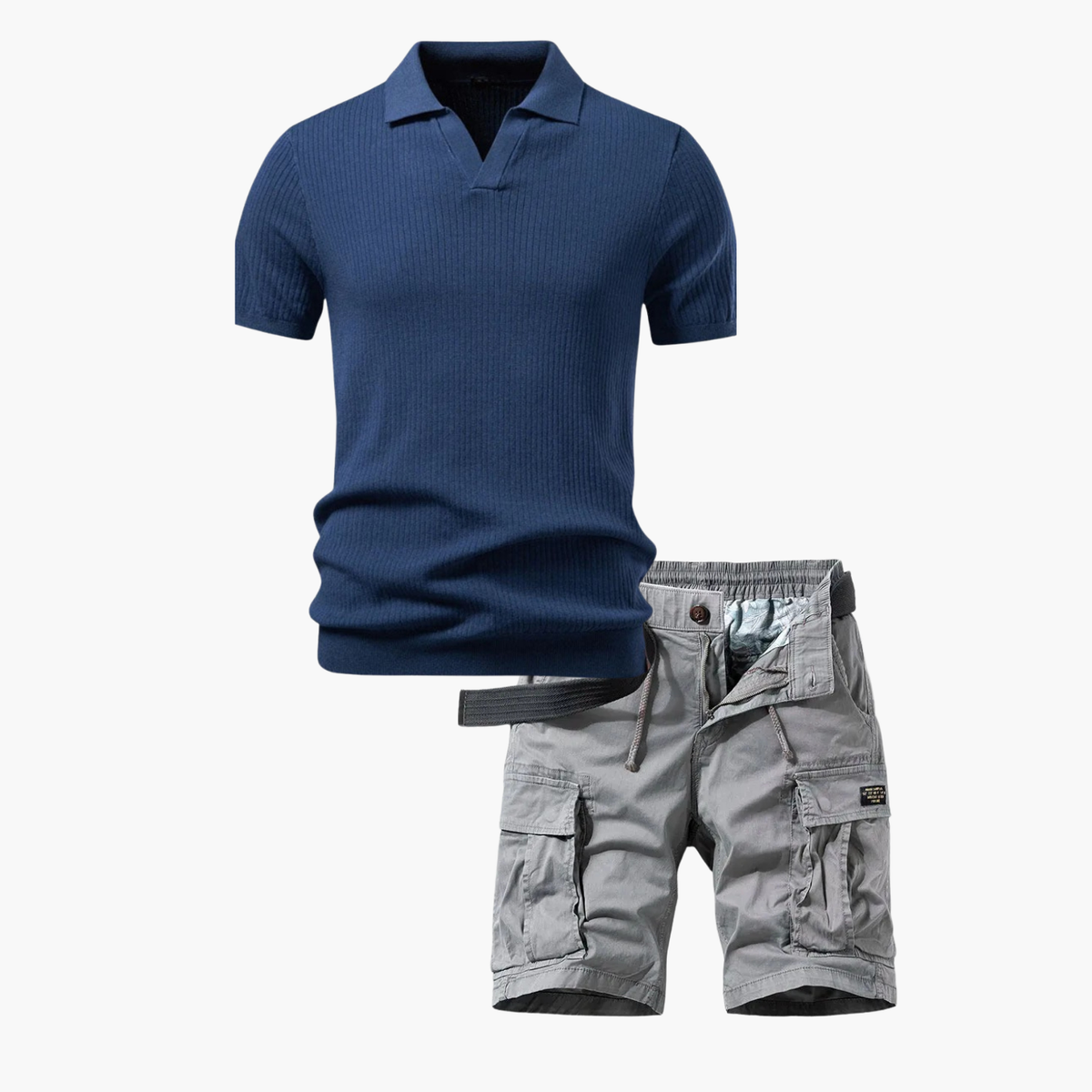 Ensemble Polo Ridé et Shorts Cargo pour Hommes - Bleu